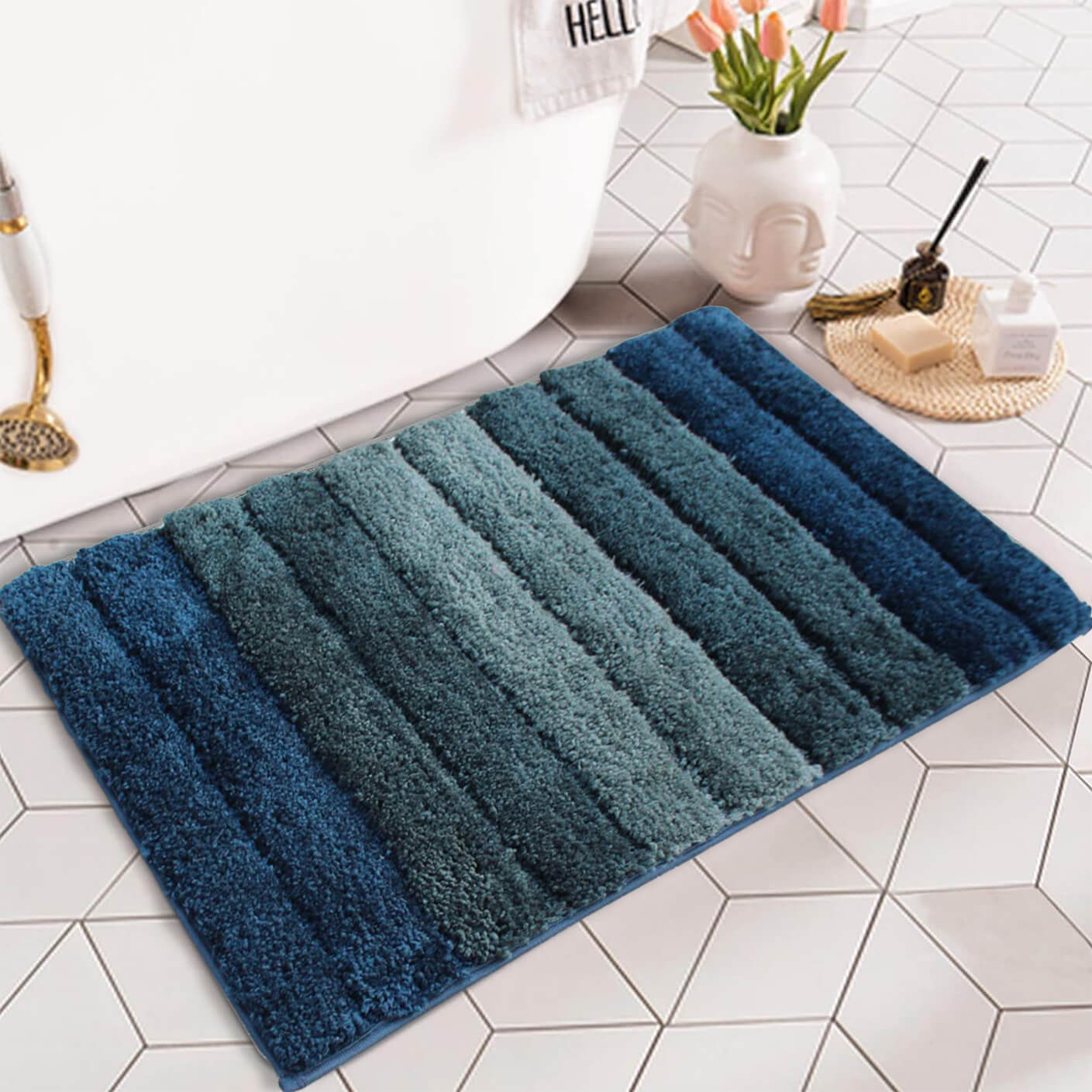 hunter blue green bath mat