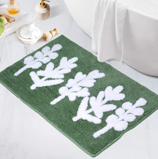 flower leaves green bath mat