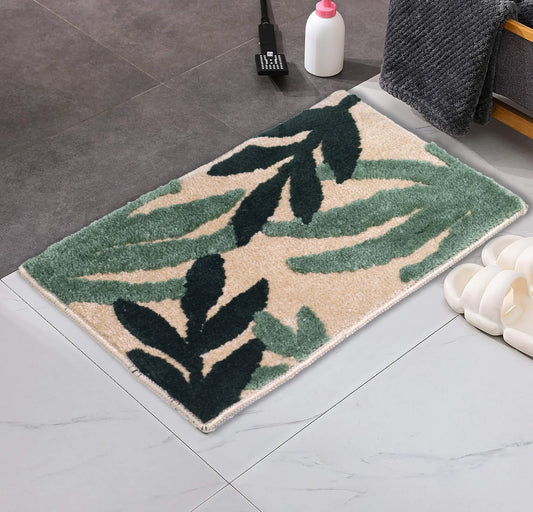 green leaves bath mat