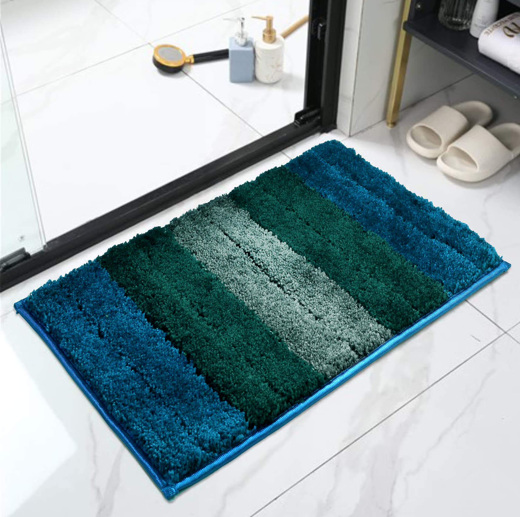 hunter blue green bath mat