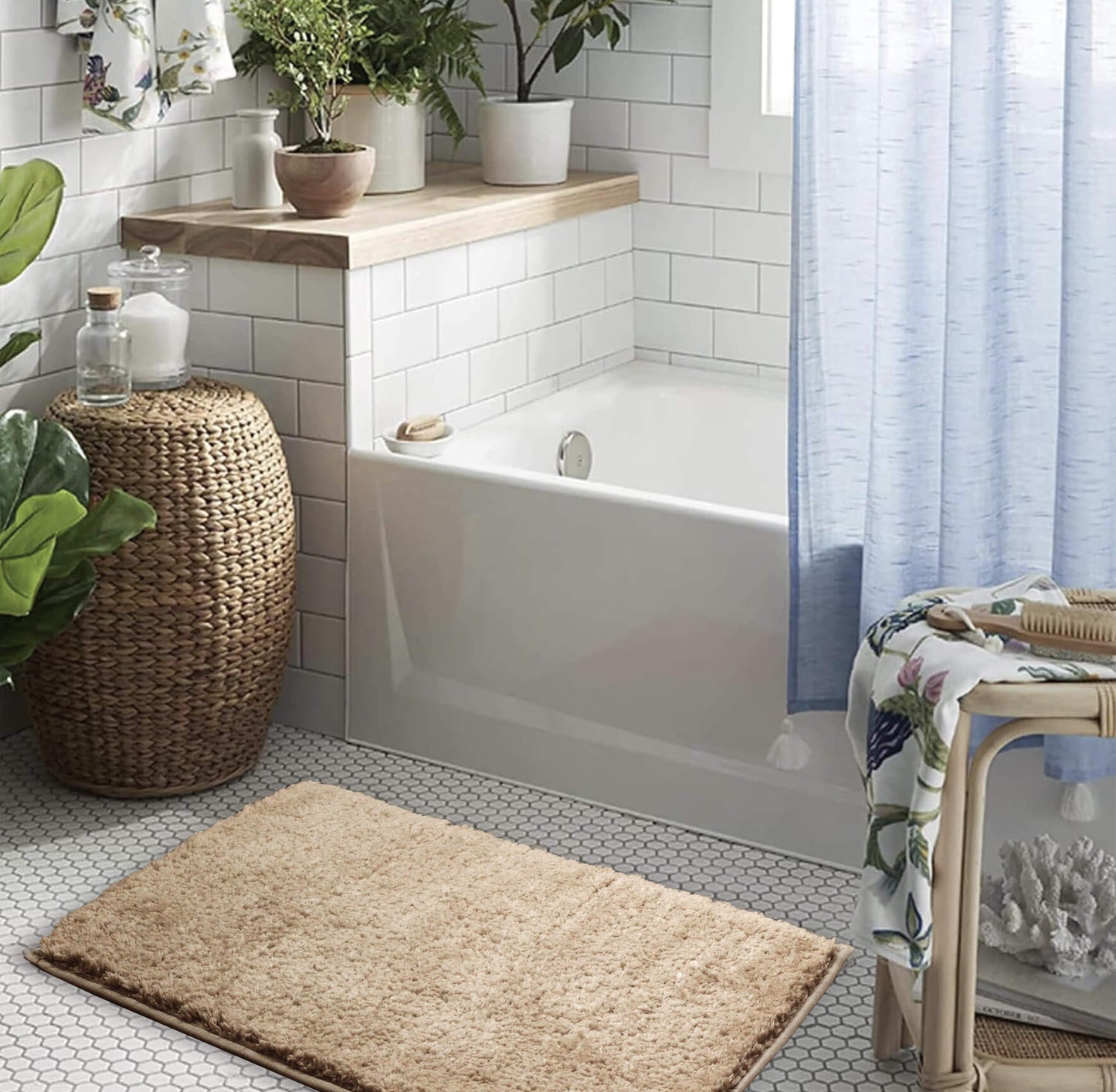 beige bath mat