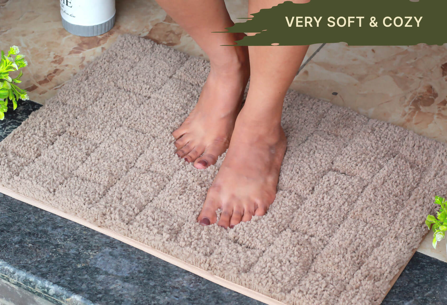 beige bath mat