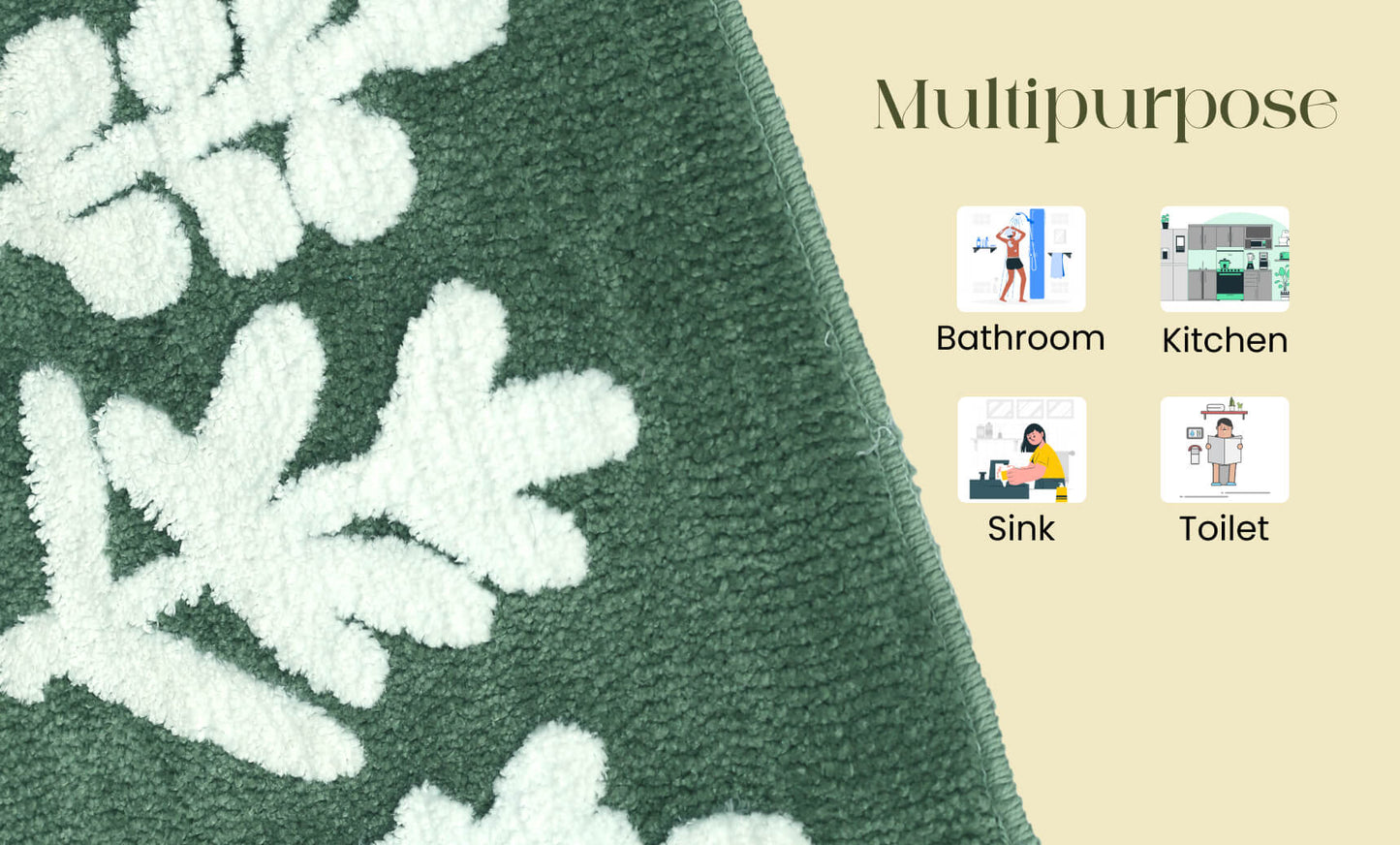 flower leaves green bath mat