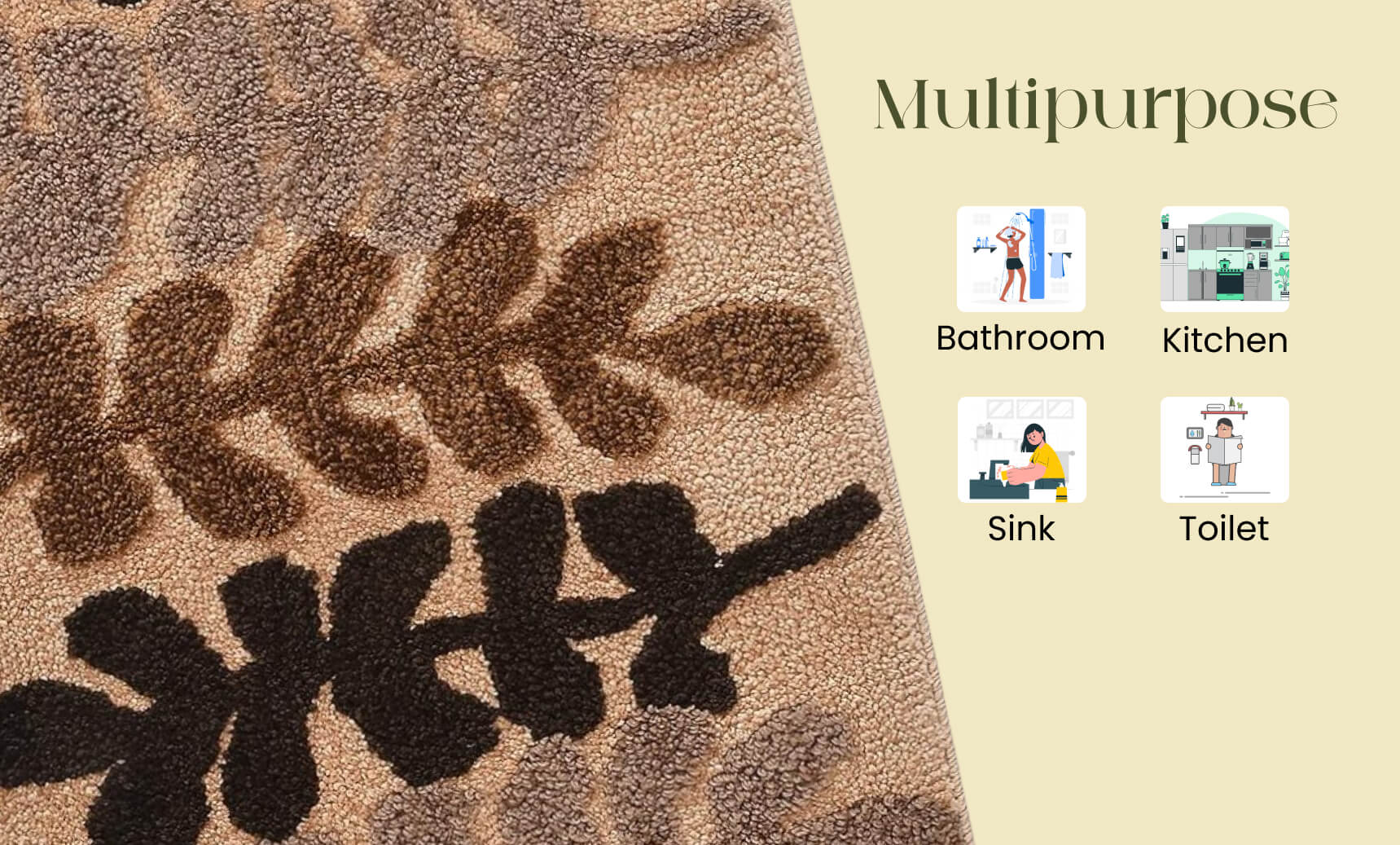 flower leaves brown bath mat