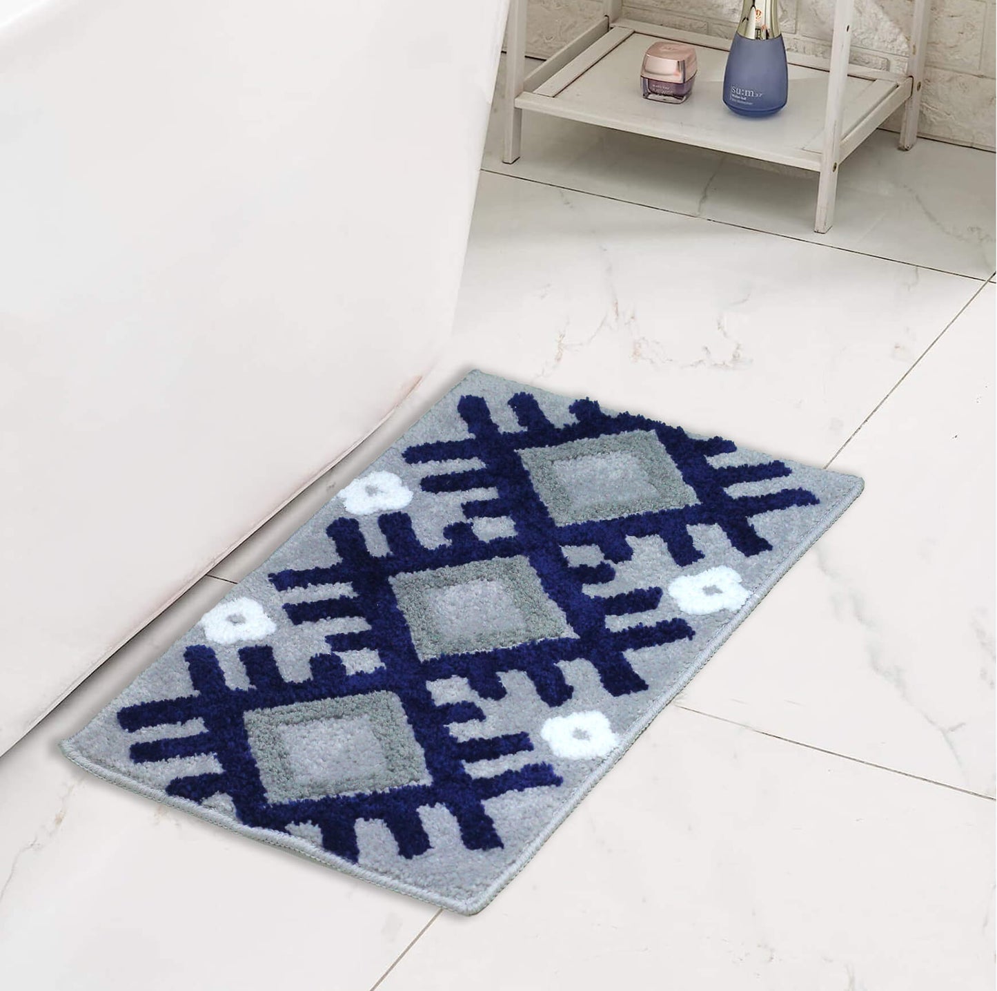 blue flower bath mat