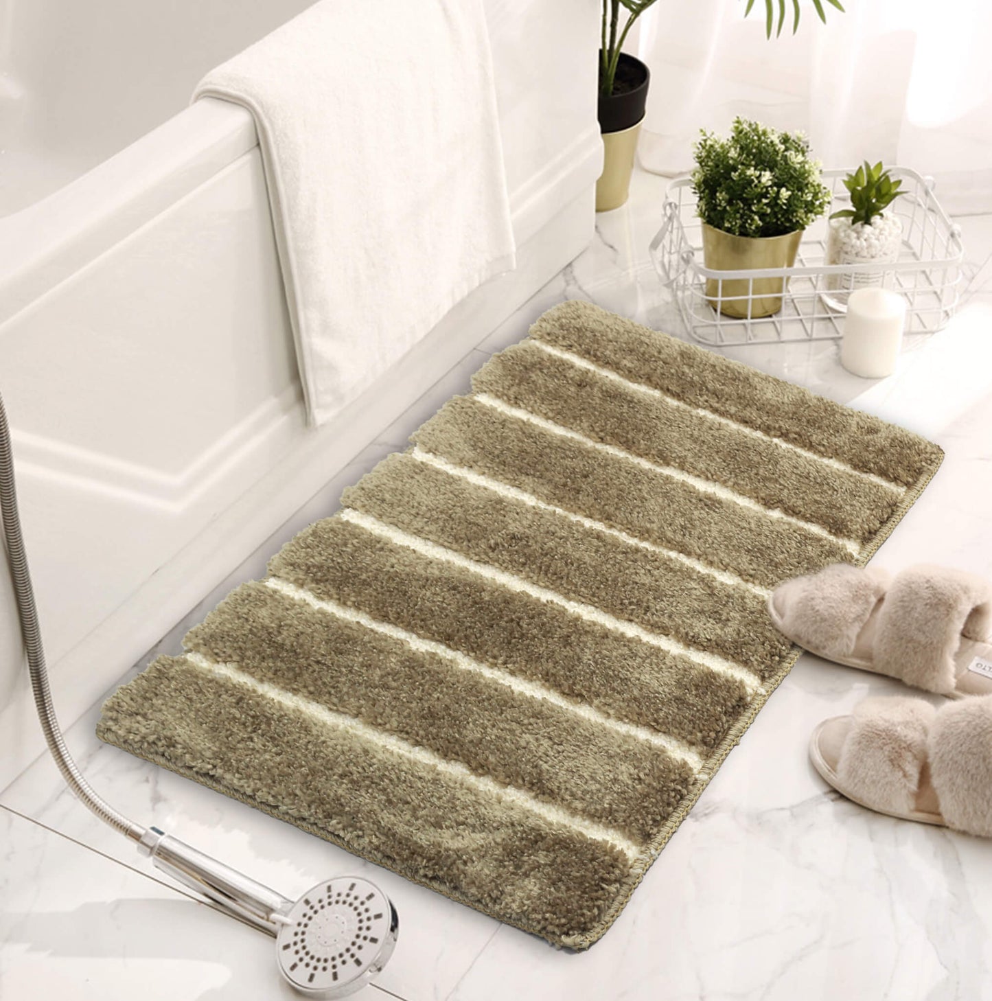 beige bath mat